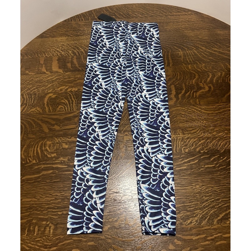NEW Ed Hardy Feather Print Leggings Womens XS Blue Stretch NWT